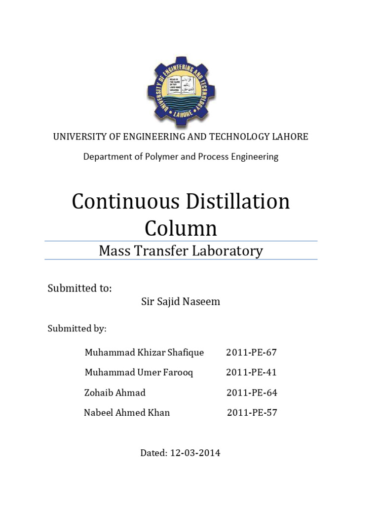 Continuous Distillation Experiment Report | PDF | Distillation ...
