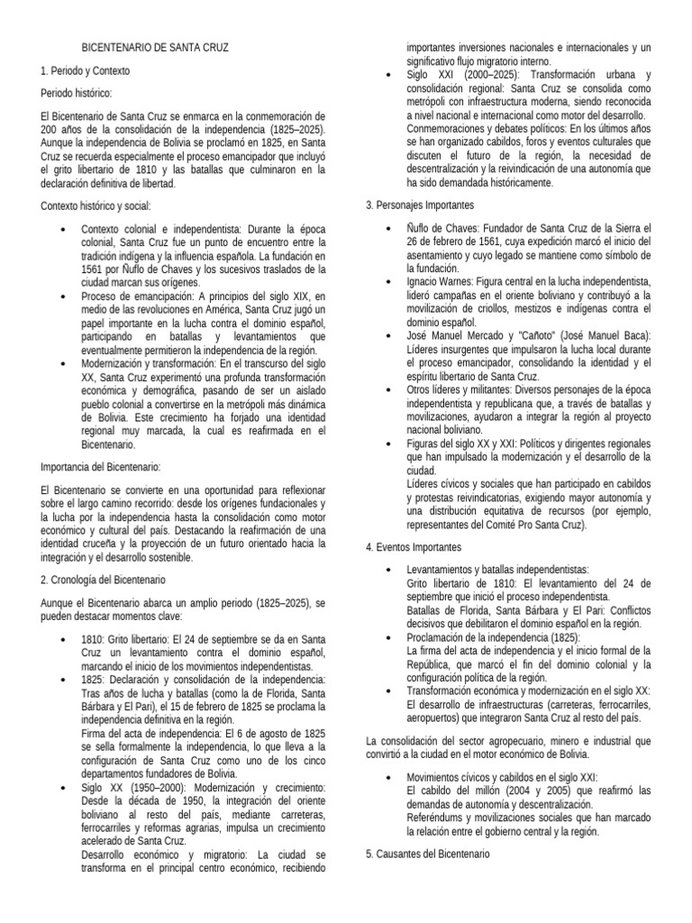 Bicentenario de Santa Cruz: Historia y Legado | PDF | Bolivia