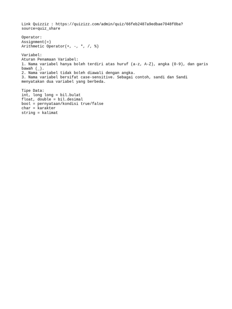 Panduan Penamaan Variabel dan Tipe Data | PDF