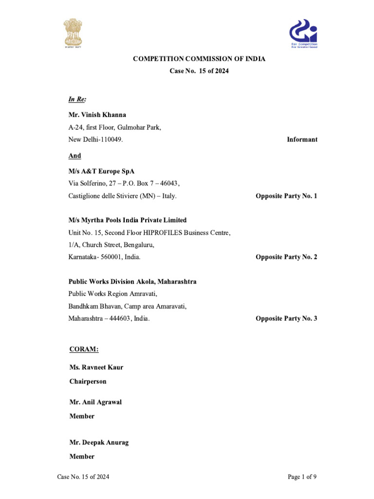 CCI Order in Case 15 of 2024 | PDF