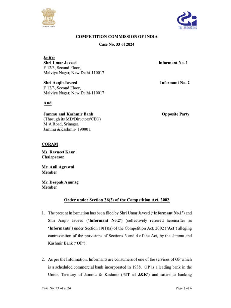 CCI ORder in Case 33 of 2024 | PDF
