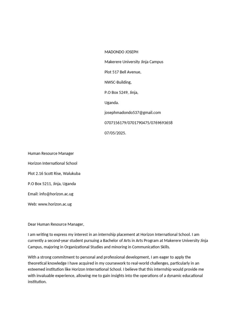 Picture of Internship Application Letter | PDF