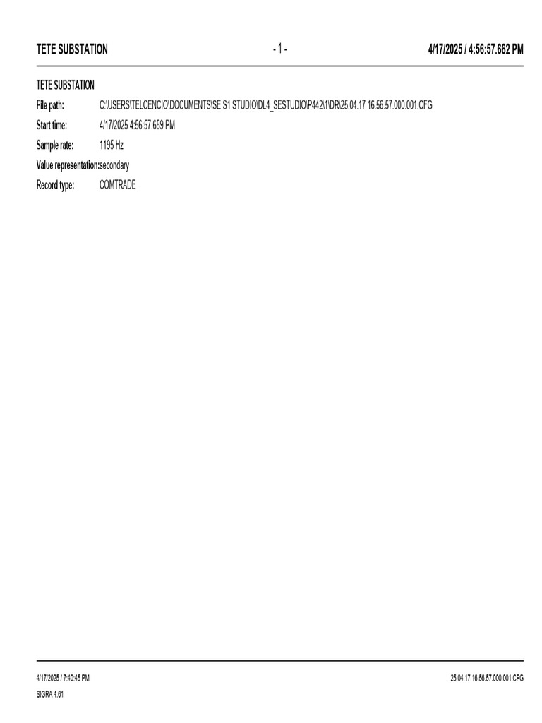 Tete Substation COMTRADE Data Log | PDF