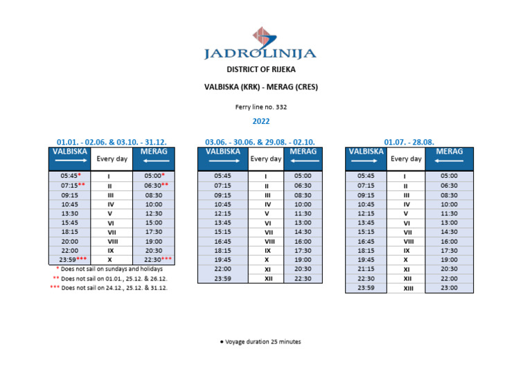 Valbiska-Merag Ferry Schedule 2025 | PDF