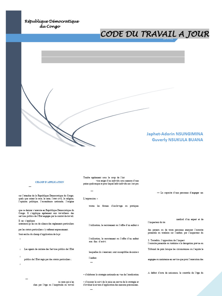 Code du Travail RDC 2002-2016 | PDF | Loi