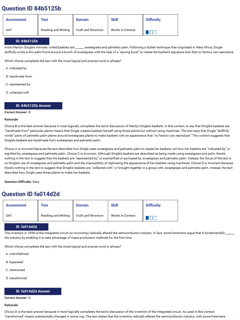 Words In Context Sat Suite Question Bank Results Pdf Sat