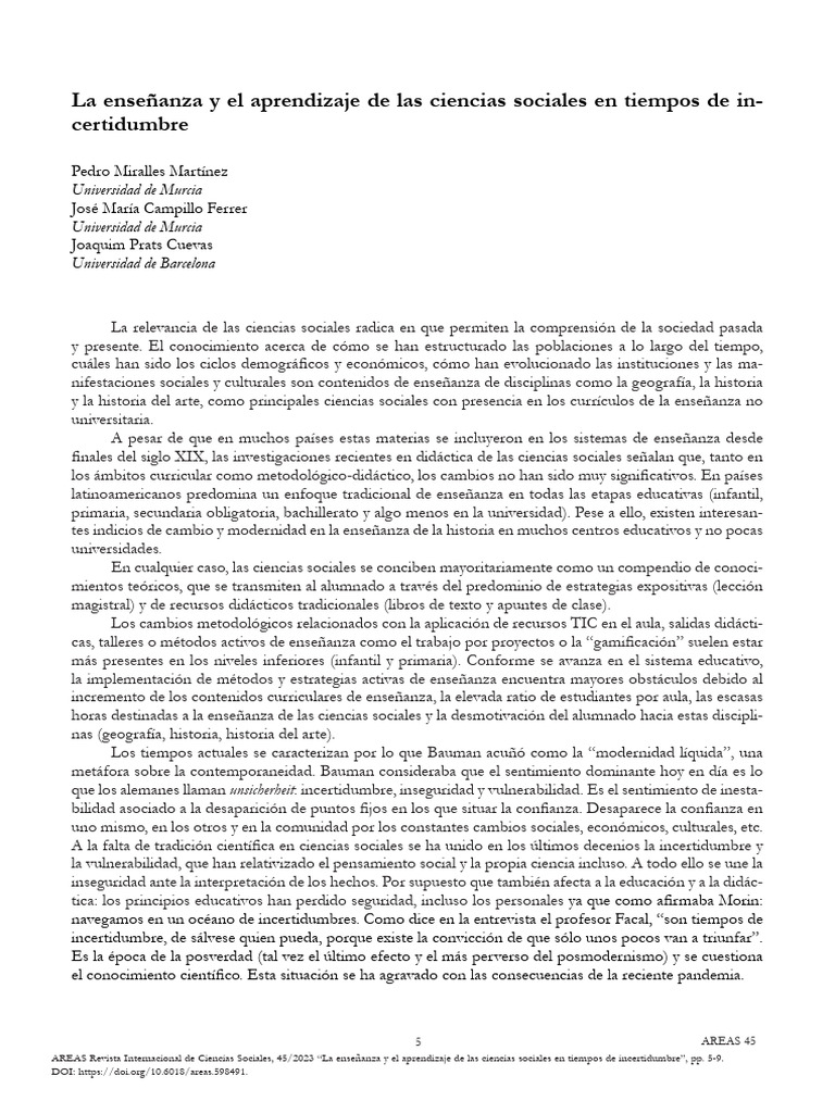 La Enseñanza y El Aprendizaje de Las Ciencias Sociales en Tiempos de ...