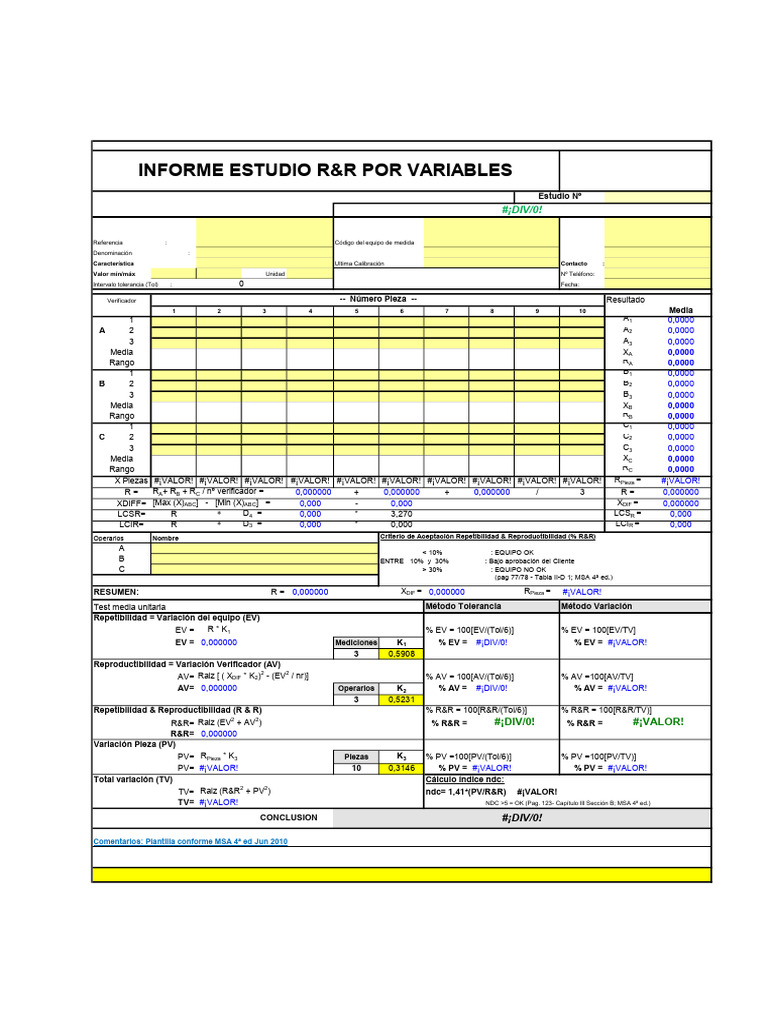 Informe MSA R&R por Variables | PDF
