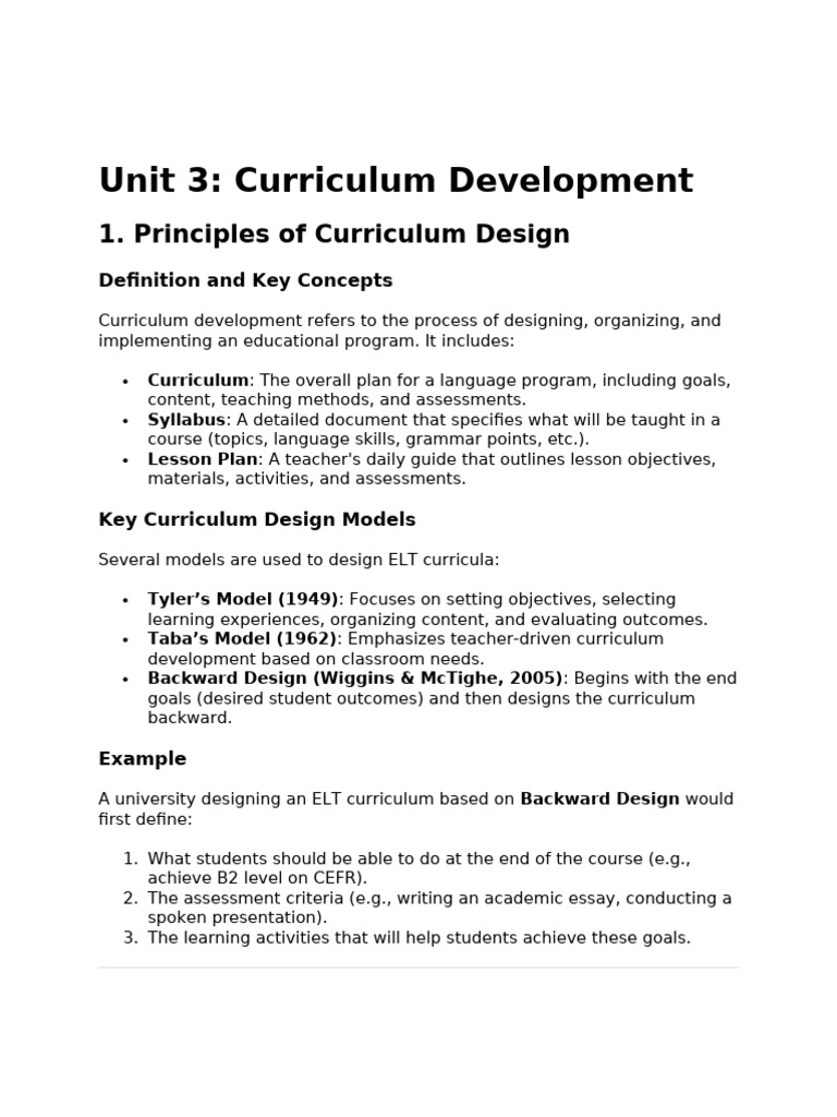 Unit 3 Curriculum Development | PDF | Curriculum | Learning
