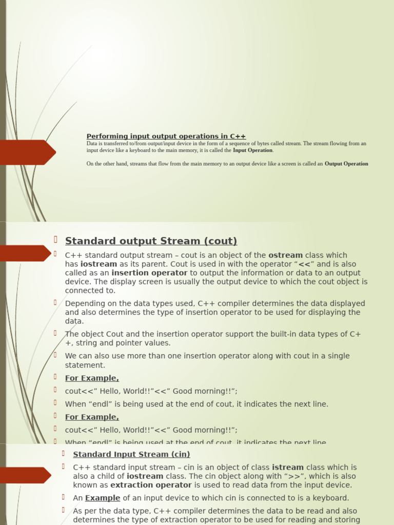input and output operations | PDF | Input/Output | C++