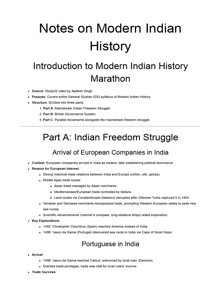 Notes On Modern Indian History Pdf
