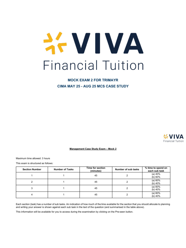 Mock Exam 2: CIMA MCS Case Study | PDF | Franchising | Customer ...