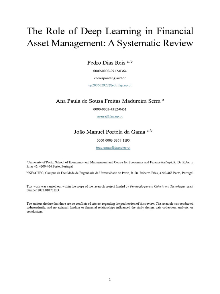 The Role of Deep Learning in Financial Asset Management A Systematic ...