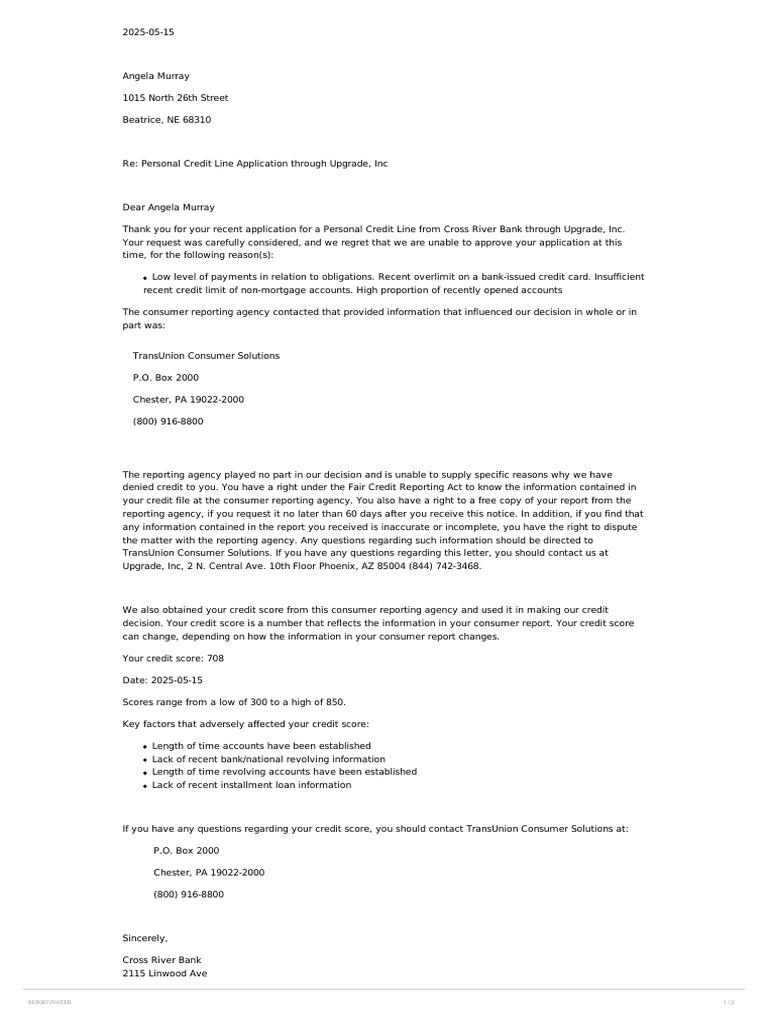 Adverse Action Notice 25 | PDF | Credit | Finance & Money Management