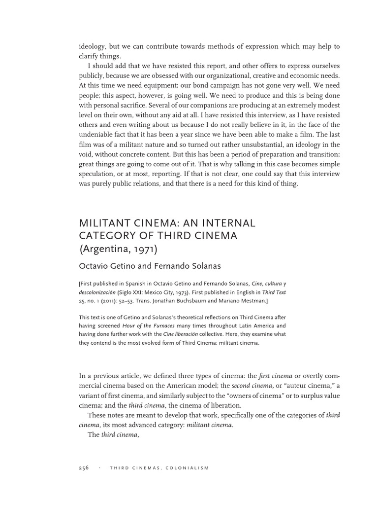 2.octavio Getino and Fernando Solanas - Militant Cinema | PDF