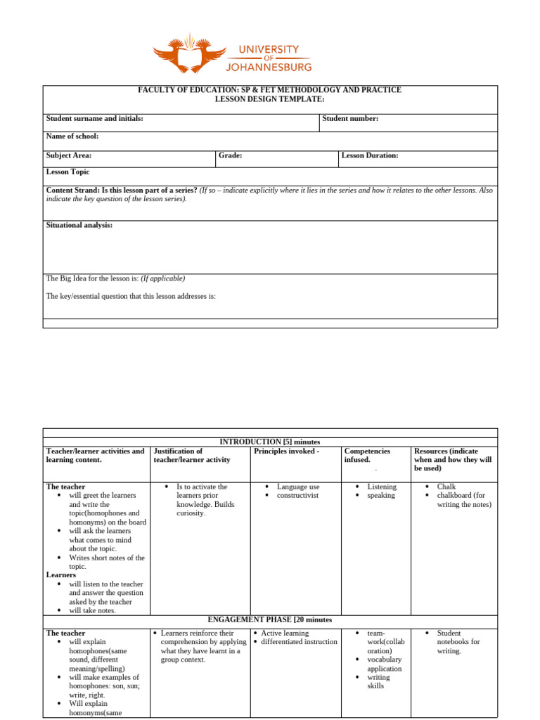 Enlish - Lesson Plan Template - Generic | PDF | Learning | Procedural ...