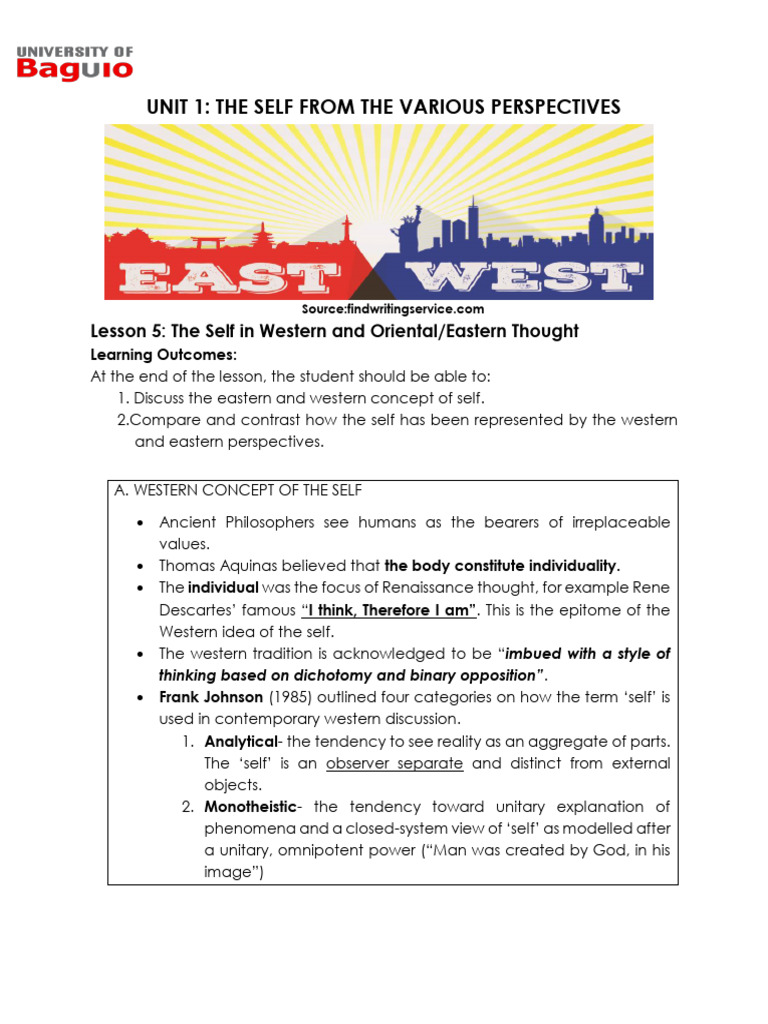 Unit 1 - Lesson 5 The Self in Western and Oriental Thought | PDF ...