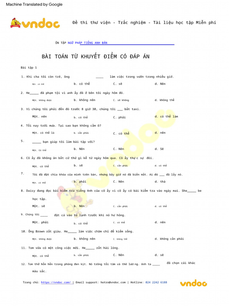Bai Tap Trac Nghiem Ve Dong Tu Khuyet Thieu Trong Tieng Anh | PDF