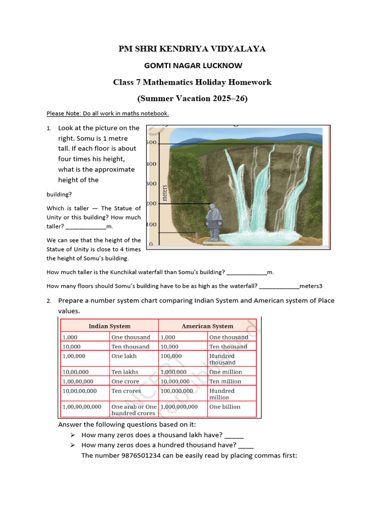 Class 7 Maths Holiday Homework 2025-26 | PDF | Mathematics
