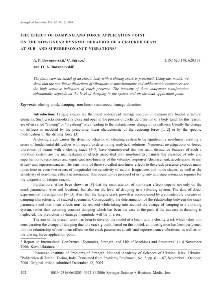 The Effect of Damping and Force Application Point On The Non-Linear ...