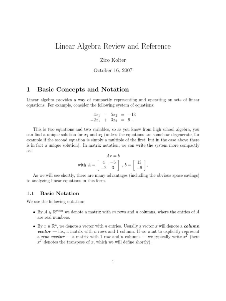 Linear Algebra Review and Notation | PDF | Eigenvalues And Eigenvectors ...
