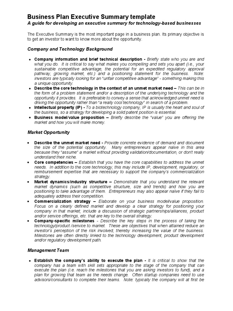 Executive Summary Template for Startups | PDF | Strategic Management ...