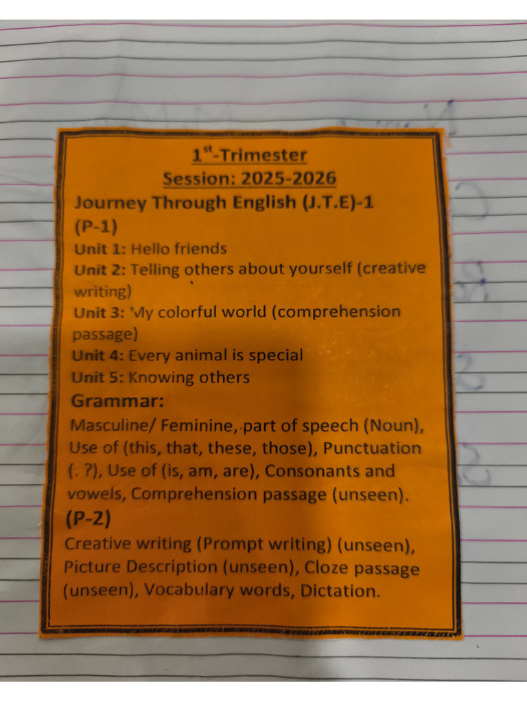 English Grade 1 1st Trimester 2025 | PDF