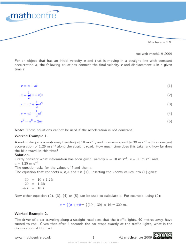 MC Web Mech1 9 2009 | PDF | Acceleration | Velocity