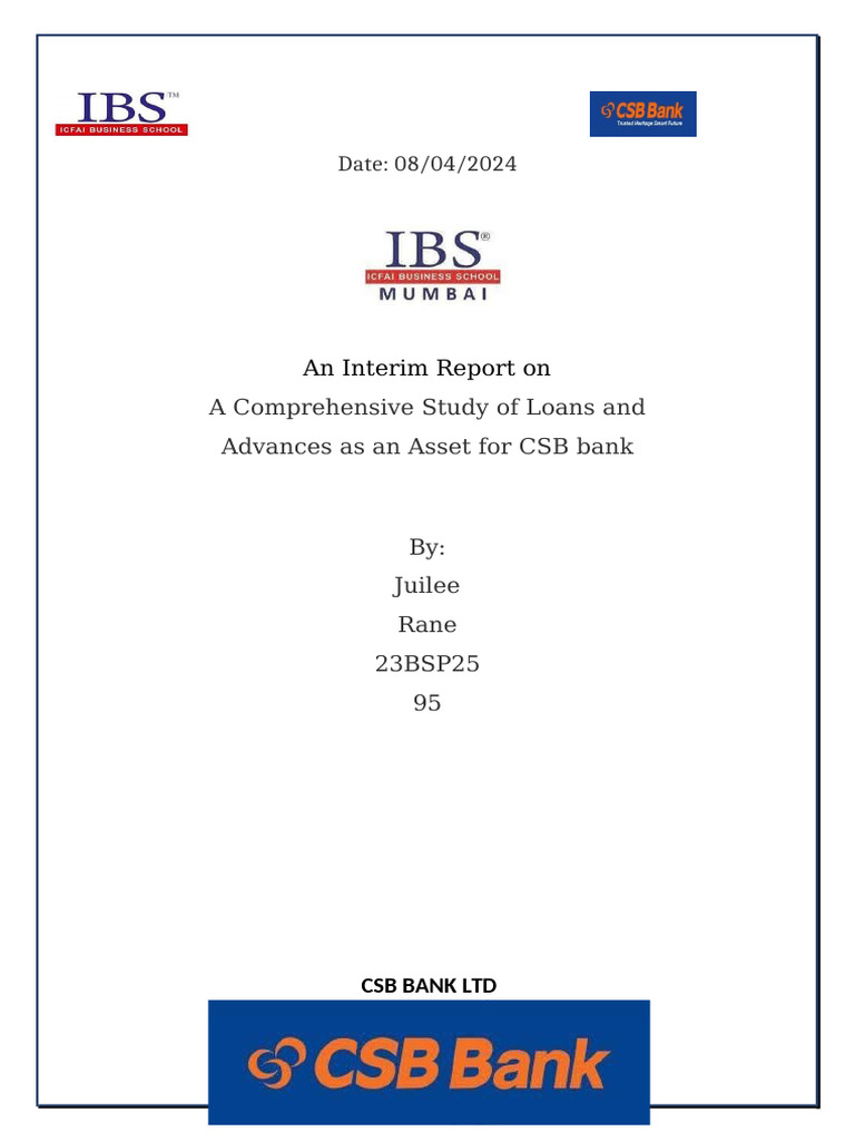CSB Bank Loans and NPAs Analysis Report | PDF | Letter Of Credit | Banks