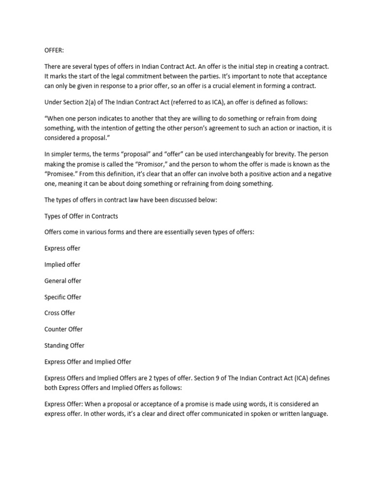 Types of Offers in Indian Contract Law | PDF | Offer And Acceptance ...