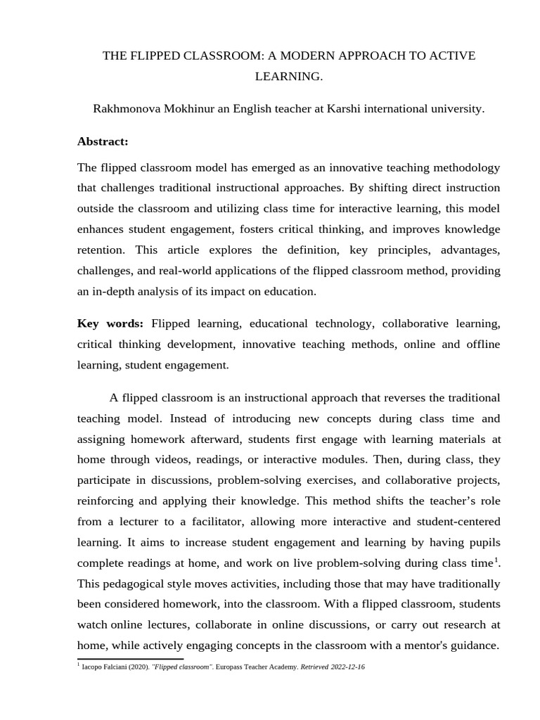 Flipped Classroom: Engaging Active Learning | PDF | Learning | Teachers