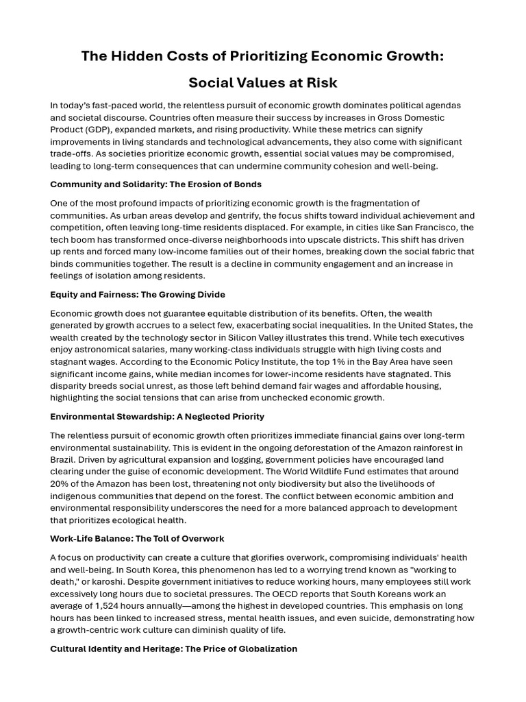 Prioritizing Social Values Over Growth | PDF | Cost Of Living ...