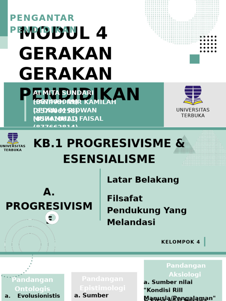 Filsafat Pendidikan: Progresivisme & Esensialisme | PDF