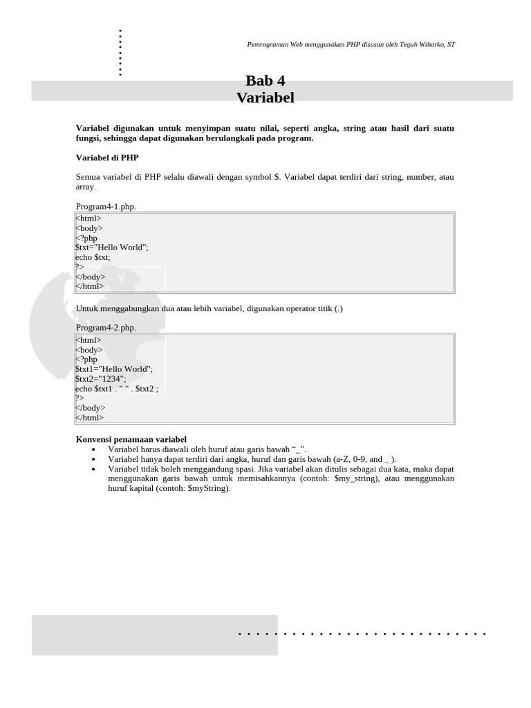 Variabel dalam PHP dan Aturan Penamaannya | PDF