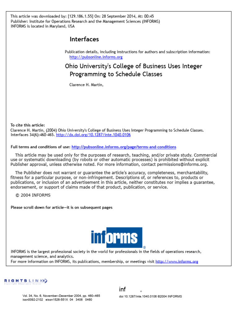 Integer Programming for Class Scheduling | PDF | Mathematical ...