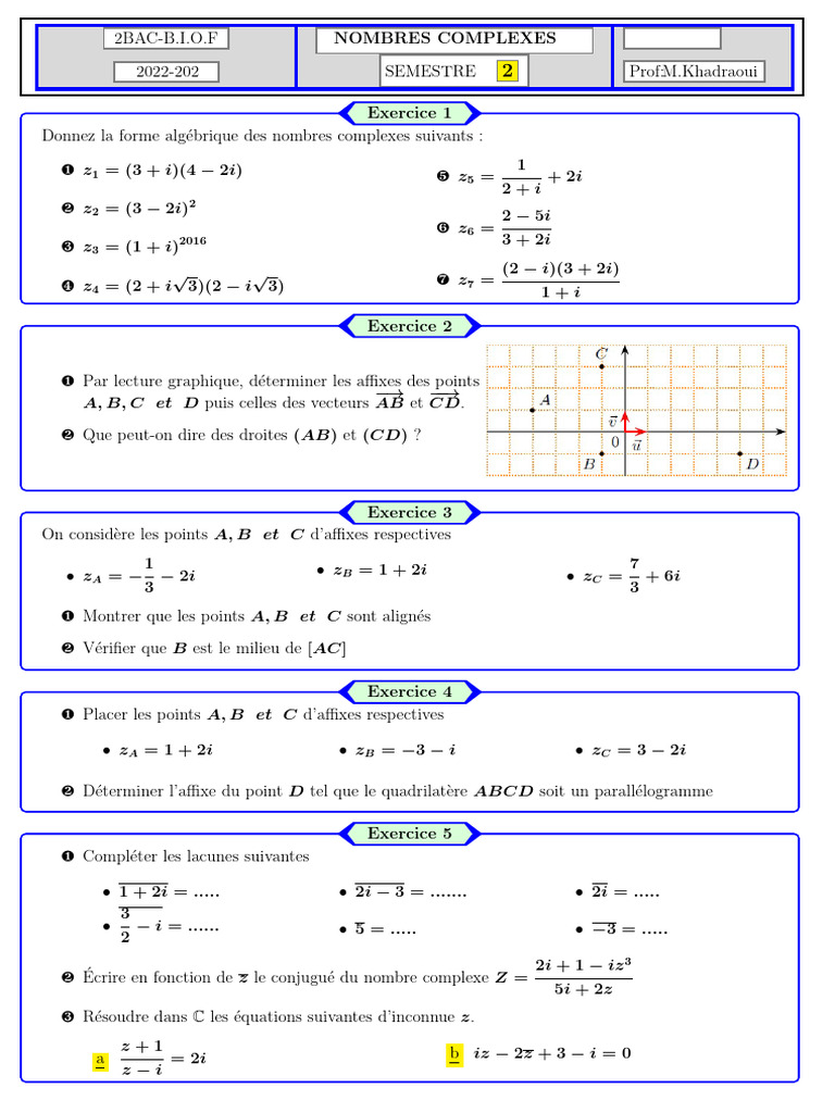 Nombres Complexes : Exercices et Solutions | PDF | Nombre complexe ...