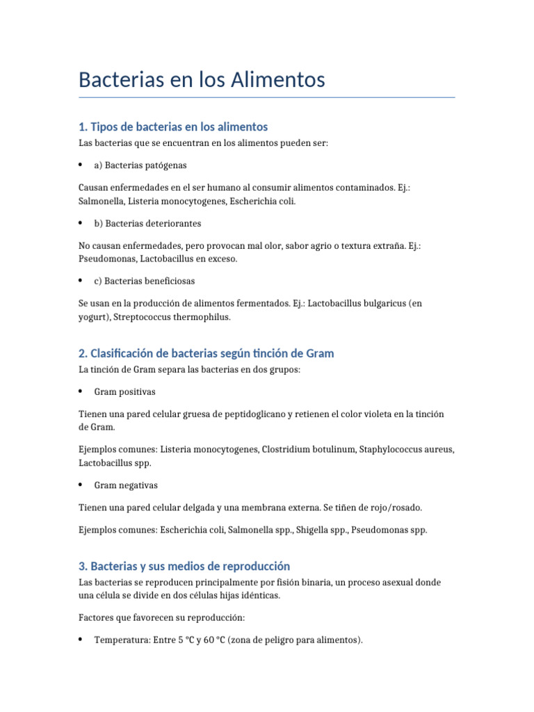 Tipos y Clasificación de Bacterias en Alimentos | PDF | Las bacterias ...