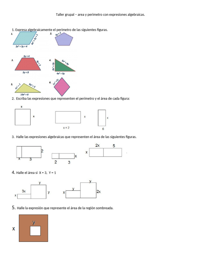Área y Perímetro: Ejercicios Algebraicos | PDF