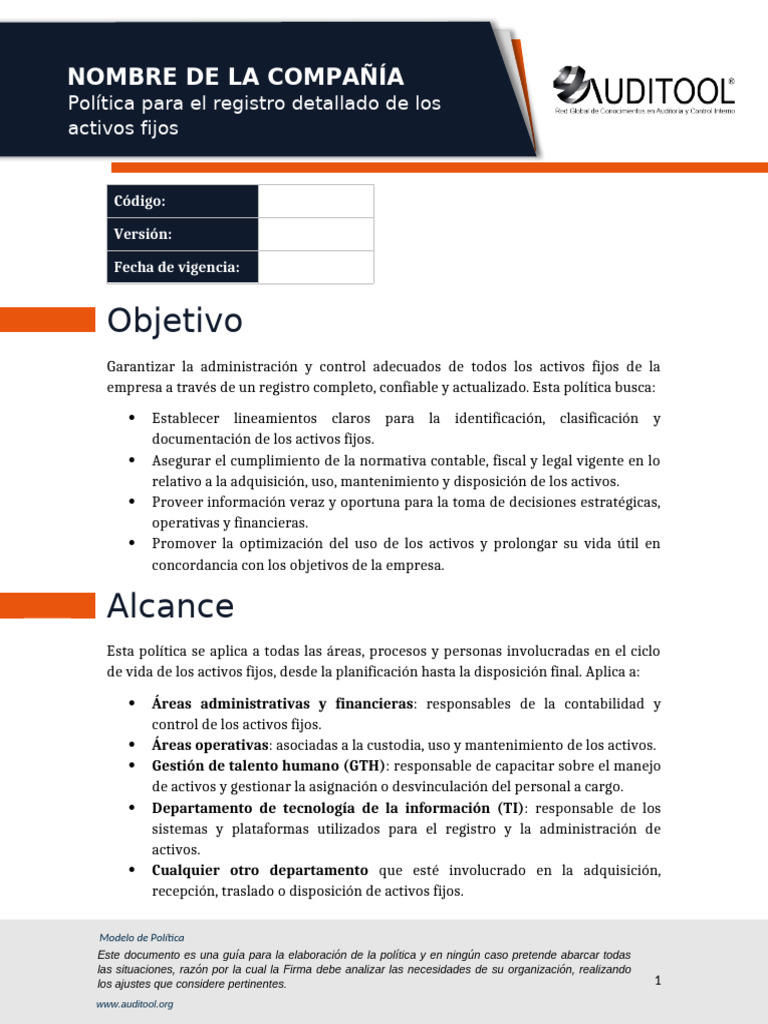Política de Registro de Activos Fijos | PDF