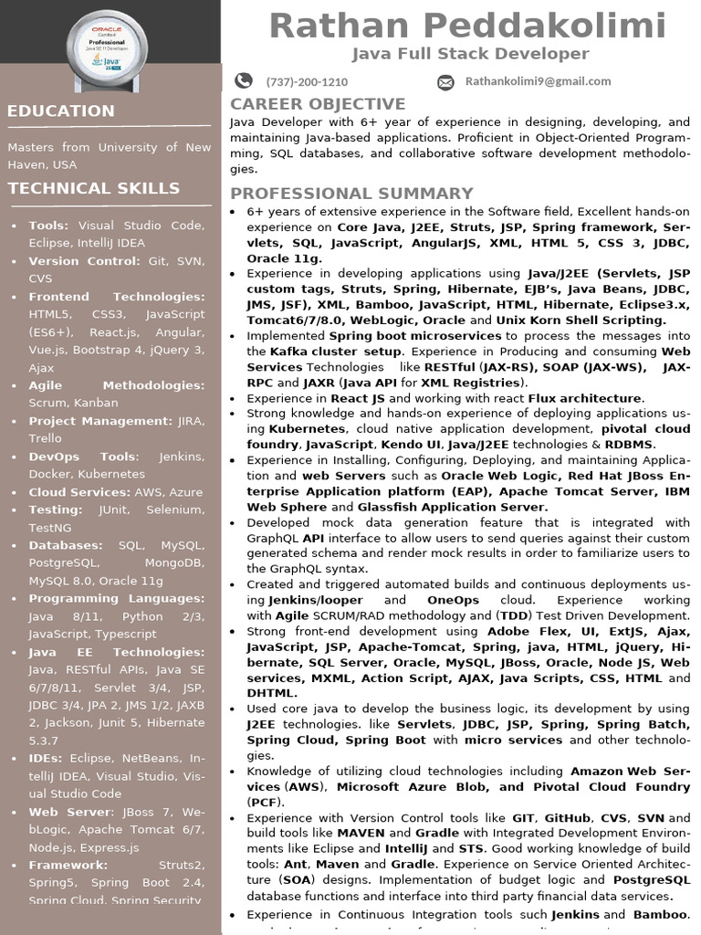 Java Full Stack Developer Resume | PDF | Spring Framework | Java ...