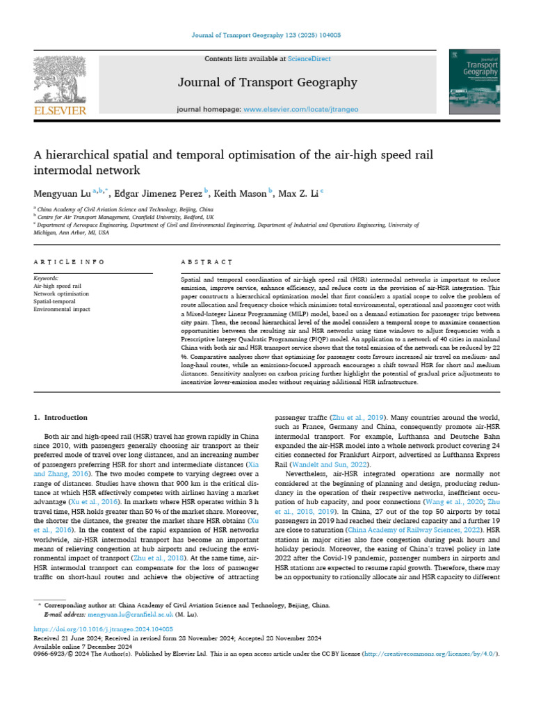 A Hierarchical Spatial and Temporal Optimisation of Th 2025 Journal of ...