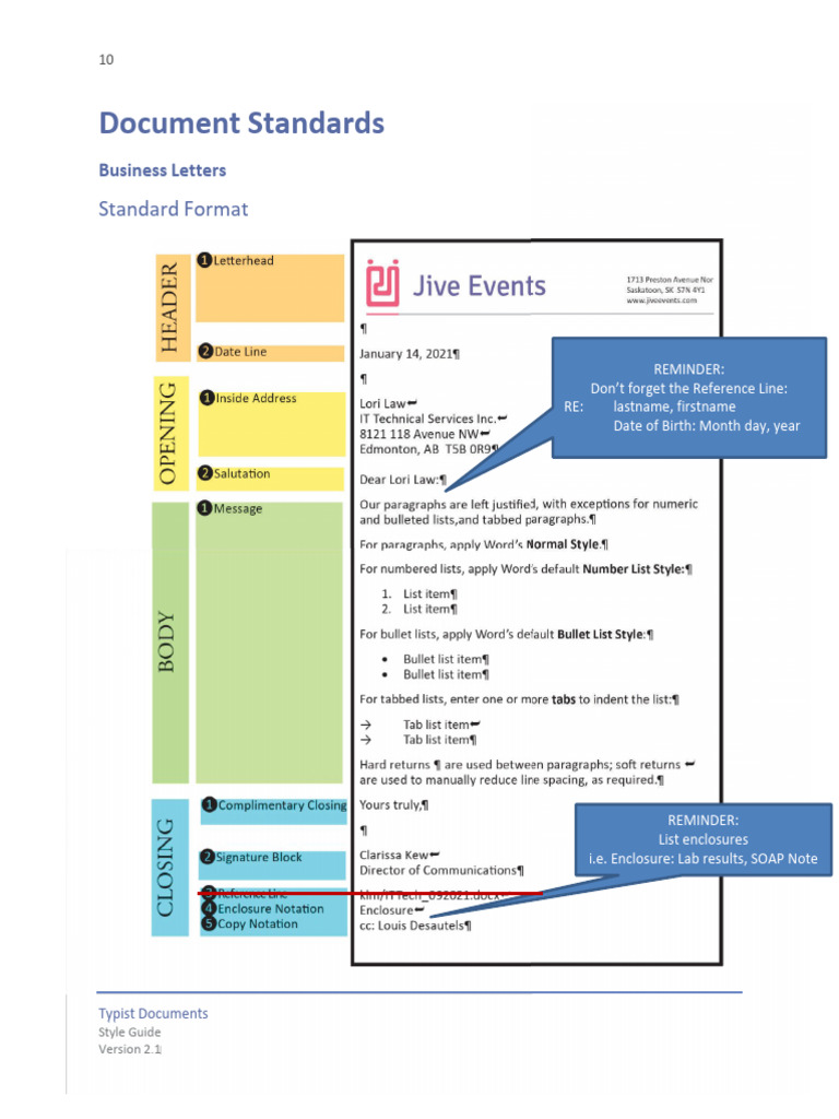Standard Letter Format (From Typist) - With Reference Line and ...