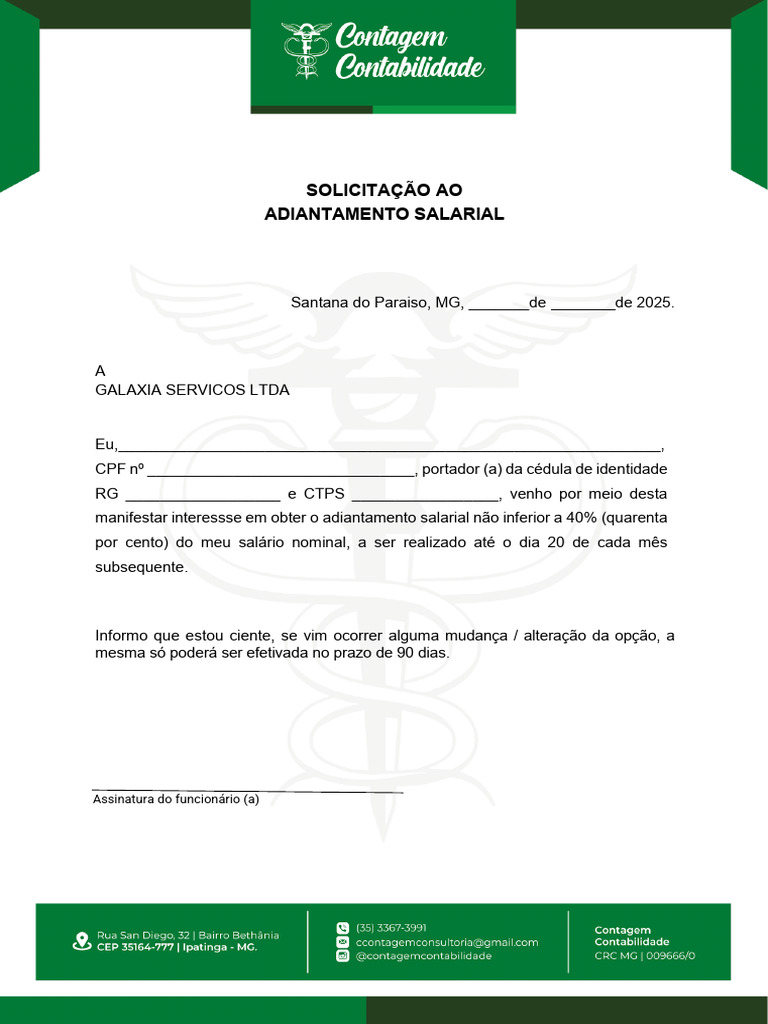 Solicitação de Adiantamento Salarial | PDF