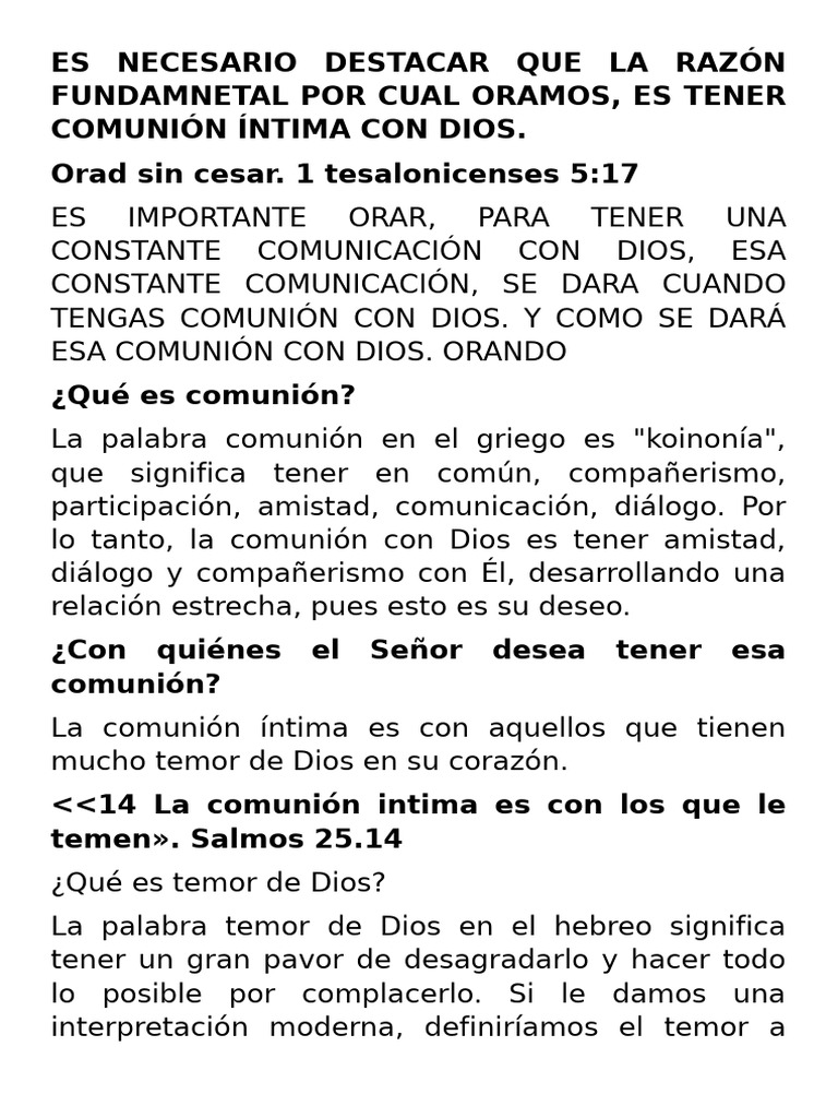 La Importancia de la Oración y Comunión con Dios | PDF | Teología ...