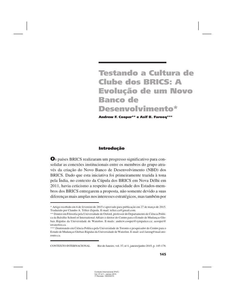 Evolução do Novo Banco dos BRICS | PDF | China | Política mundial