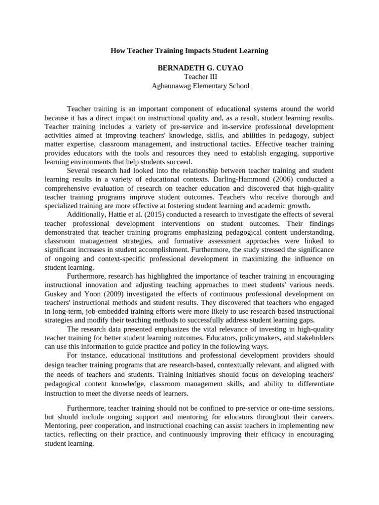 Teacher Training's Impact on Learning | PDF | Teachers | Teacher Education