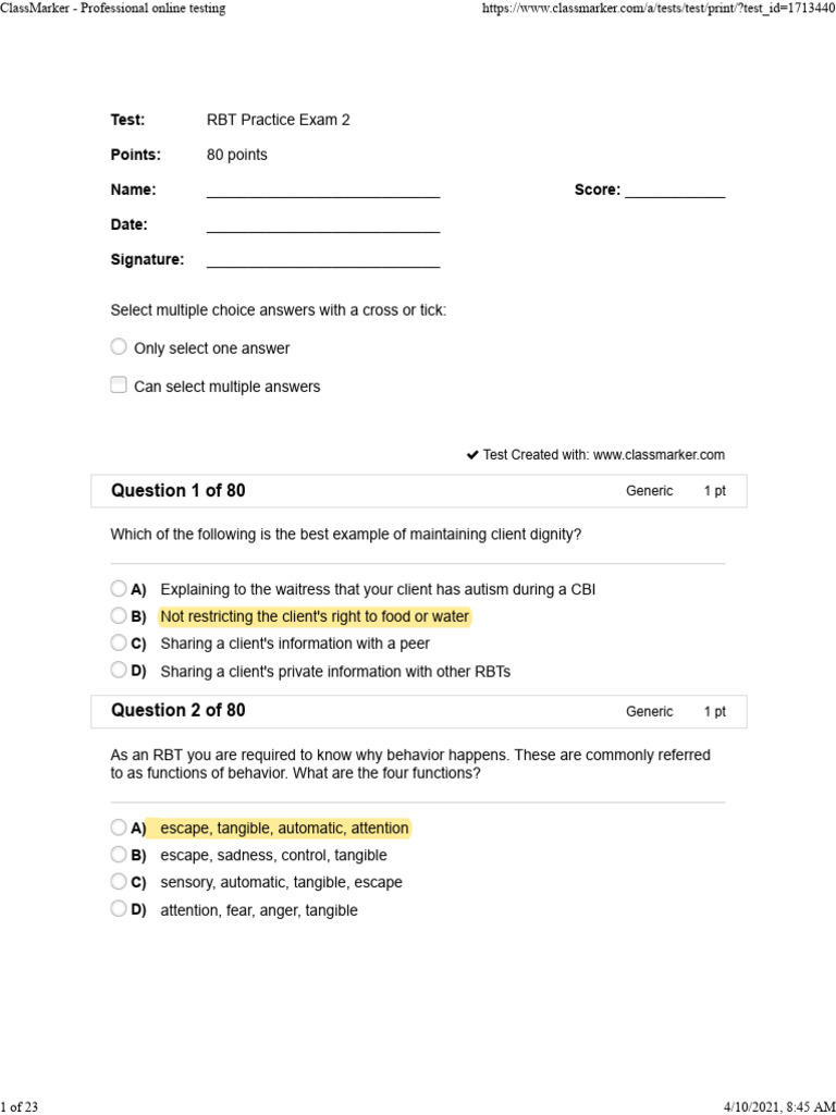 RBT Practice Exam Questions and Answers | PDF | Reinforcement ...