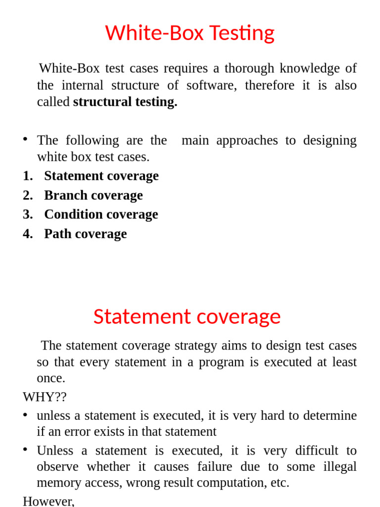 Statement Coverage in White-Box Testing | PDF | Combinatorics | Algorithms
