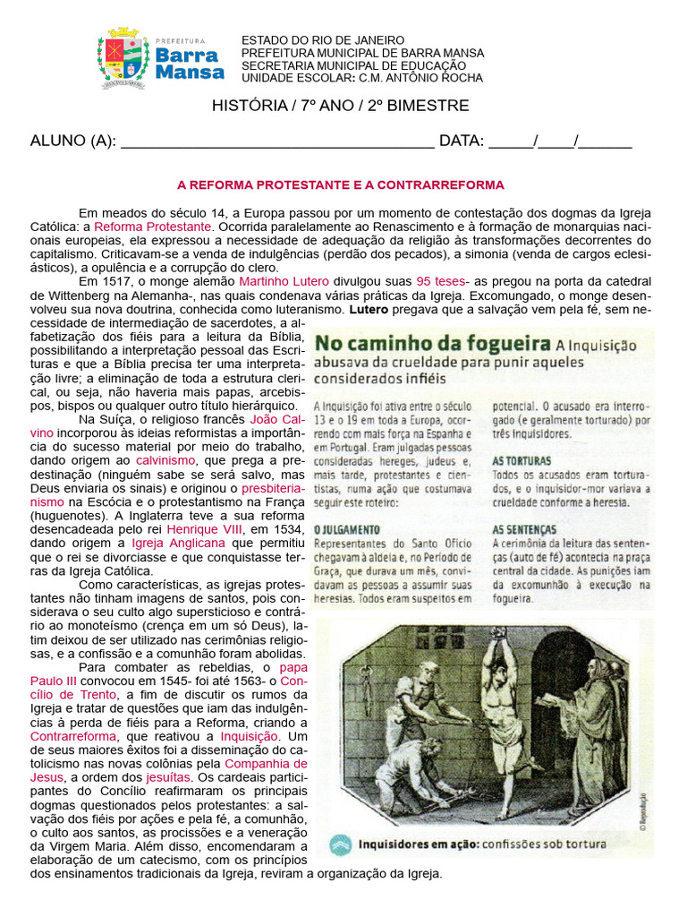 Reforma Protestante e Contrarreforma | PDF | Protestantismo | Martinho ...