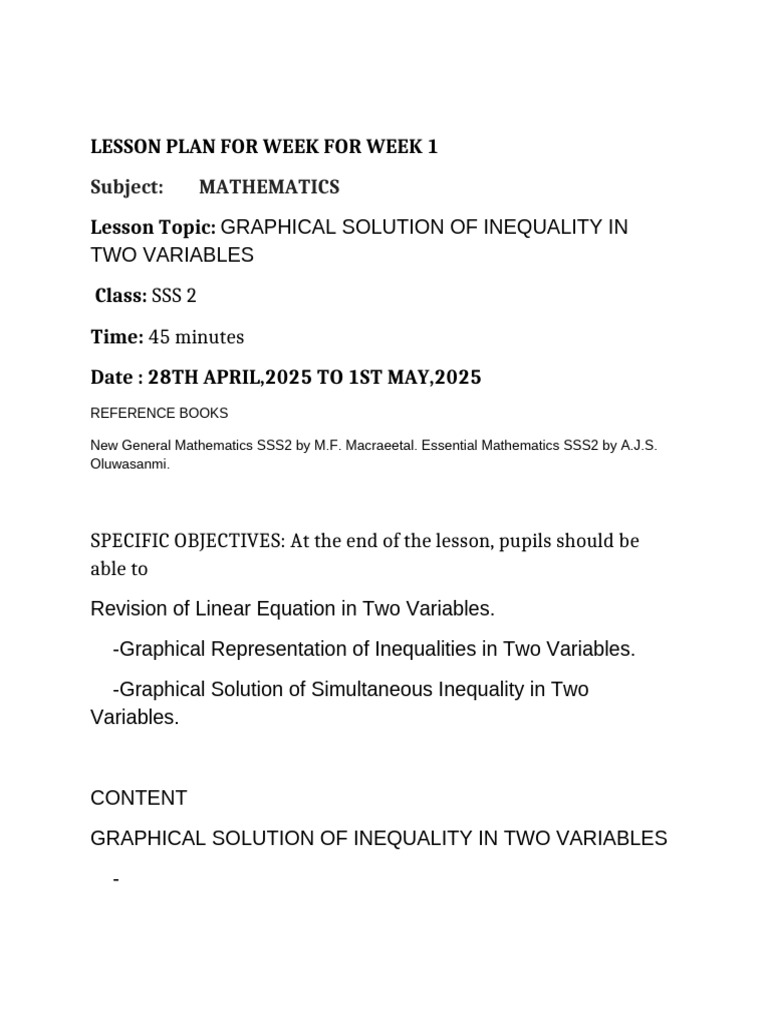 Math SSS 2 Week 1 3RD Term | PDF | Inequality (Mathematics) | Equations